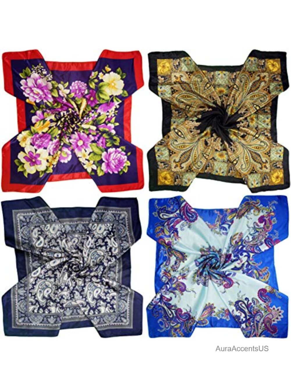 4 Pack Large 35x35 Satin Square Scarves for Neck Hair Head Wrap